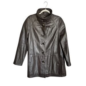 Worthington Women’s L‎ Fontana Brown Leather Overcoat Mid-Length Casual Jacket